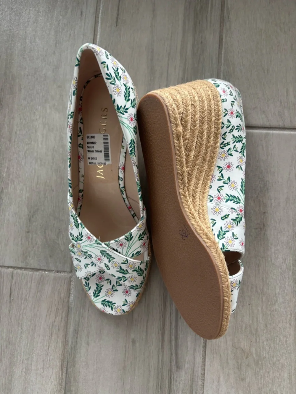 Jack Rogers Criss Cross Floral Wedge Sandals - Women's Espadrille size 8 NWT